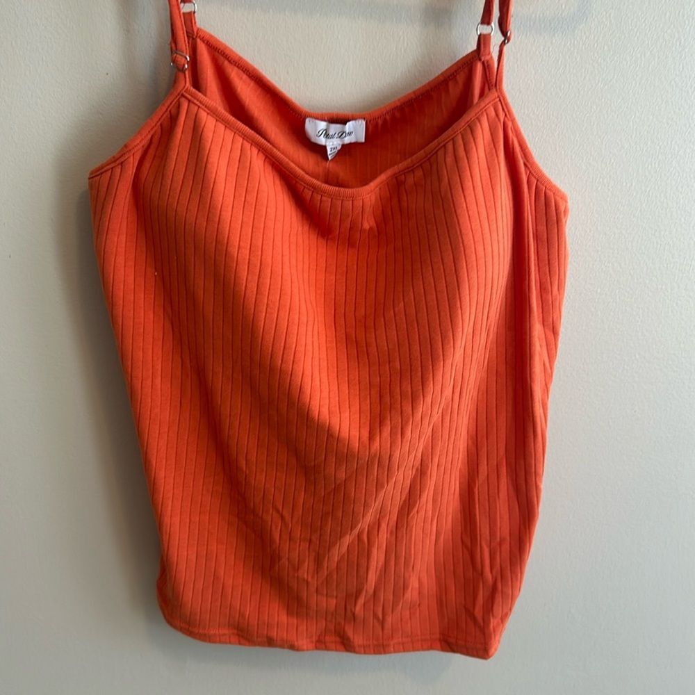 NEW Petal Dew Women Top 2XL Orange Padded Cami Ribbed Knit Adjustable Strap Plus